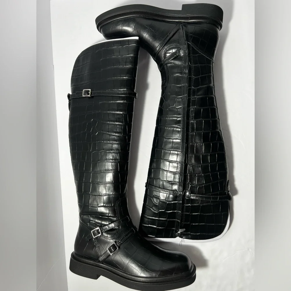 SARTO by Franco Sarto Ainsley Knee High Boots Black Croc Embossed women’s size 5